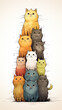 Stacked cats, illustration