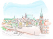 Old Town Square in Warsaw, historic place on a summer August day, Poland, vector illustration