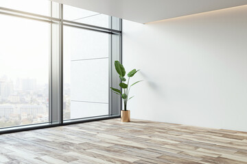 perspective view of blank light wall with place for poster or banner in a modern office corridor int