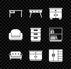 Sticker - Set Office desk, Furniture nightstand, Sofa, Wardrobe, Armchair and icon. Vector