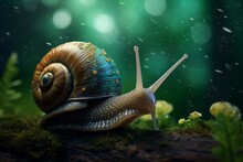 Nature Snail On Tree. Generate Ai