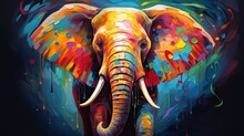 Painting Style Illustration, Happy Baby Elephant With Color Splash, Generative Ai