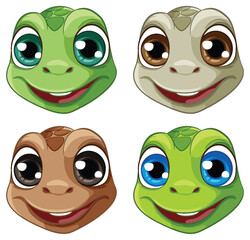 Wall Mural - A vector cartoon illustration of a set of smiling turtles in different colors