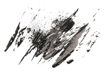 Photo Black Watercolor Hand Painted Brush Strokes Isolated On White Background And Texture (with Clipping Path)