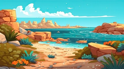 Wall Mural - background seashore with arid plants. showcasing of the beauty of nature with an illustrated seashor