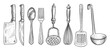 Set of kitchen tools. Cooking concept. Sketch vintage illustration for restaurant or diner menu