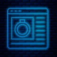 Poster - Glowing neon line Jewelry online shopping icon isolated on brick wall background. Vector