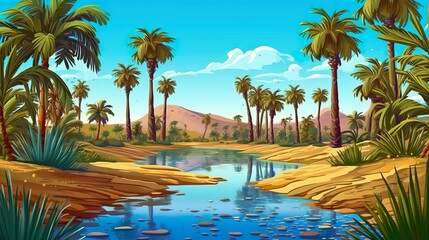 Wall Mural - abstract background oasis of palm. captivating banner featuring an illustration of a picturesque oas