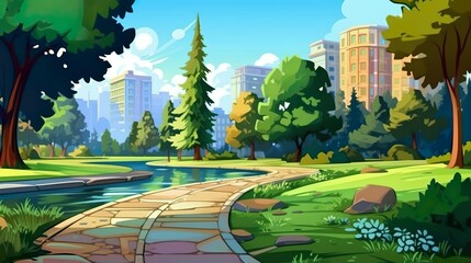 Wall Mural - abstract background city park. captivating banner design with an illustrated city park background, s