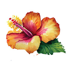 Vibrant hibiscus flowers in tropical paradise in watercolor style 