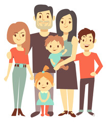 Happy family portrait. Smiling parents standing with kids