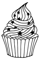 Wall Mural - Sweet holiday cupcake with cream swirl. Dessert doodle