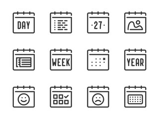 calendar, timetable and date vector line icons. schedule, event and appointment outline icon set.
