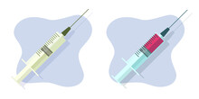 Syringe Needle Inject Icon Vector Flat Graphic Illustration, Medical Hypodermic With Blood Clipart Image, Vaccine Dose