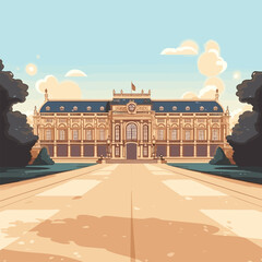 Wall Mural - Palace of Versailles hand-drawn comic illustration. Palace of Versailles. Vector doodle style cartoon illustration