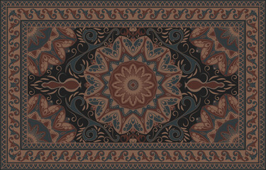 Wall Mural - Colorful ornamental vector design for rug, tapis, yoga mat. Geometric ethnic clipart. Arabian ornamental carpet with decorative elements.Persian carpet