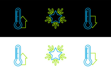 Sticker - Set line Meteorology thermometer measuring, and Christmas star icon. Vector