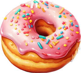 Wall Mural - Sweet donut illustration with decoration sprinkles on white background.