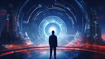 man and technology, futuristic tech background