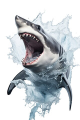 Wall Mural - a shark jumping out of the water, white background PNG