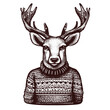deer wearing a sweater vintage sketch