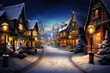 © mbruxelle - Vintage style snowy Christmas village scene - AI Generated