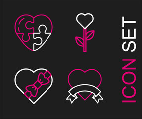 Sticker - Set line Heart, Candy in heart shaped box, flower and icon. Vector