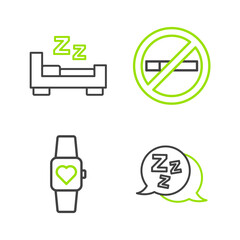 Wall Mural - Set line Sleepy, Smart watch, No Smoking and Time to sleep icon. Vector