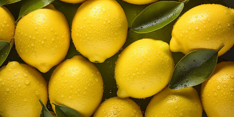 Wall Mural - Fresh lemons citrus fruit background image. Generative AI graphic