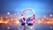 Kopfhörer mit schönen Lichter Bokeh als Hintergrund Nahaufnahme, ai generativ