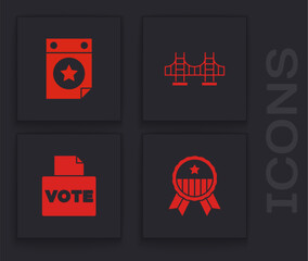 Sticker - Set Medal with star, Calendar date July 4, Golden gate bridge and Vote box icon. Vector