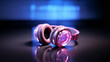 Große Kopfhörer in pink mit schönen Spot Licht Nahaufnahme, ai generativ