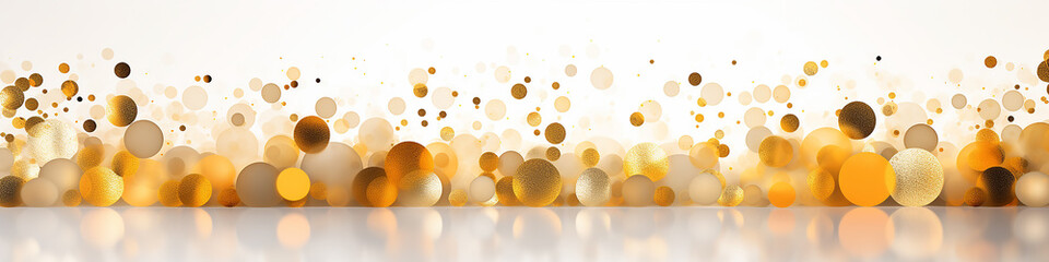 panorama long narrow top of the site different types of golden bokeh on a white background. generati