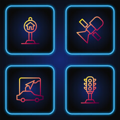 Sticker - Set line Traffic light, City map navigation, Hotel sign for traffic and Satellite. Gradient color icons. Vector