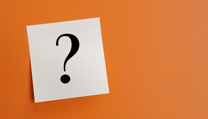 Wall Mural - note paper with question mark on orange background