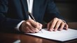 © Aidas - This comprehensive stock image depicts a businessman in the process of quality document control and project management. With elements like a pen, tick, correct sign, and checkbox