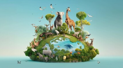 World Wildlife Day with the animals, Earth Day concept Illustration. Generative AI