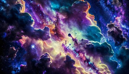 Wall Mural - a journey through colorful galaxies, nebulas, and supernovas ai generated