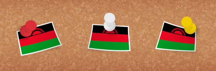 Wall Mural - Malawi flag pinned in cork board, three versions of Malawi flag.