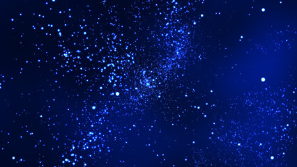 Wall Mural - blue bokeh particles glitter awards dust gradient abstract background. futuristic glittering in spac