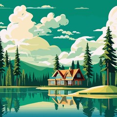 Wall Mural - house on the lake