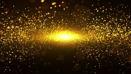 Sticker - Gold particles abstract background with flares shining golden particle stars dust. Beautiful futuristic glittering in space on black background.