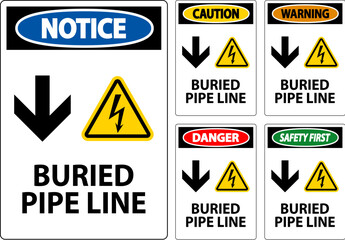 Caution Sign Buried Pipe Line With Down Arrow and Electric Shock Symbol