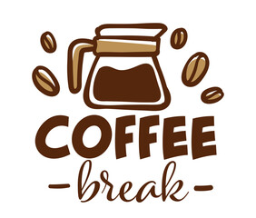 Coffee break, shop with warm beverages emblem