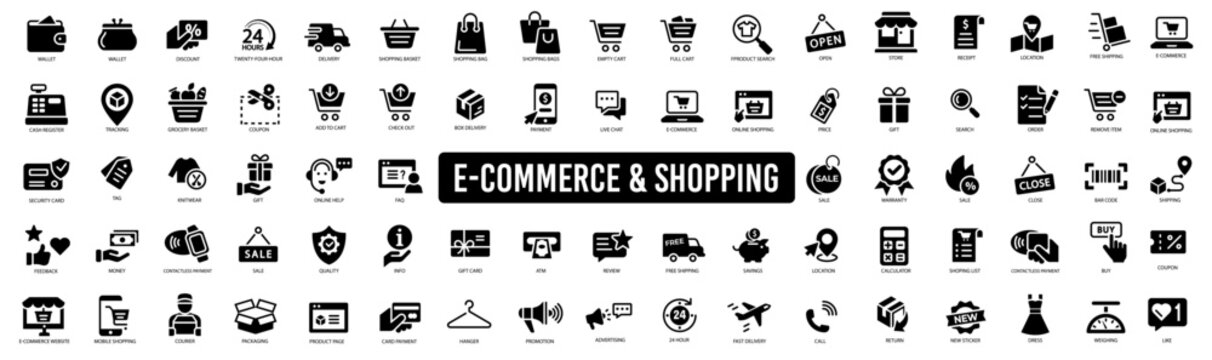 Wall Mural -  - E-commerce shopping icons set. Online shopping icons set and payment elements. Vector illustration