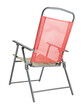 Folding camp chair isolated on white background. Unfolded backside view