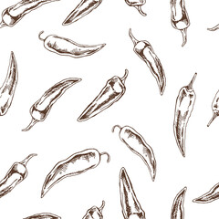 hand-drawn vector seamless pattern of chili pepper. vintage doodle illustration. sketch for cafe men