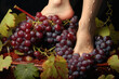 Womens Feet Crushing Grapes. Generative AI