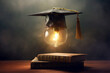 Graduation Cap With Light Bulb Inside, Representing Ideas. Generative AI