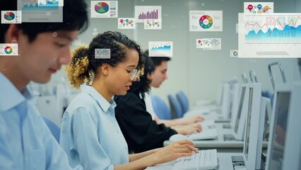 Poster - Multinational people working in office and statistical data concept. Telemarketing.